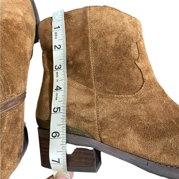 Very Volatile Chocolate Brown Suede Western Boots Chic Metal Detail Toe & Heel - Picture 11 of 14